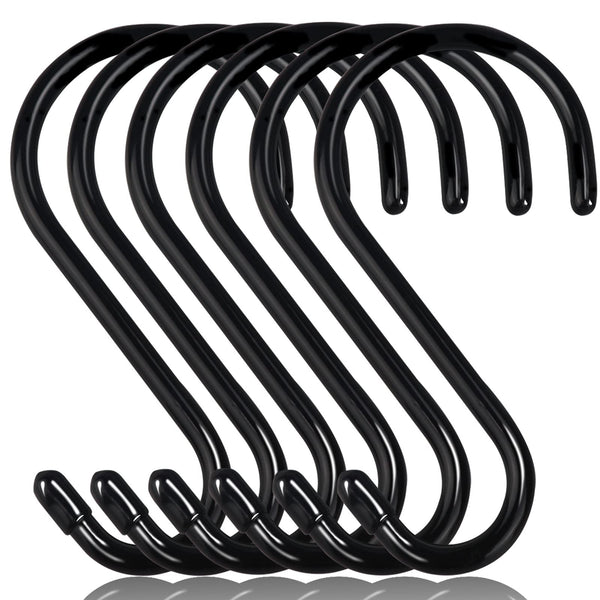 6 Inch Heavy Duty S Hooks, Large S Hook for Hanging Plants, Vinyl Coated S Hook 6 Pack Sturdy Non Slip Black S Hooks for Hanging Closet,Bird