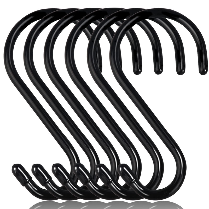 6 Inch Heavy Duty S Hooks, Large S Hook for Hanging Plants, Vinyl Coated S Hook 6 Pack Sturdy Non Slip Black S Hooks for Hanging Closet,Bird