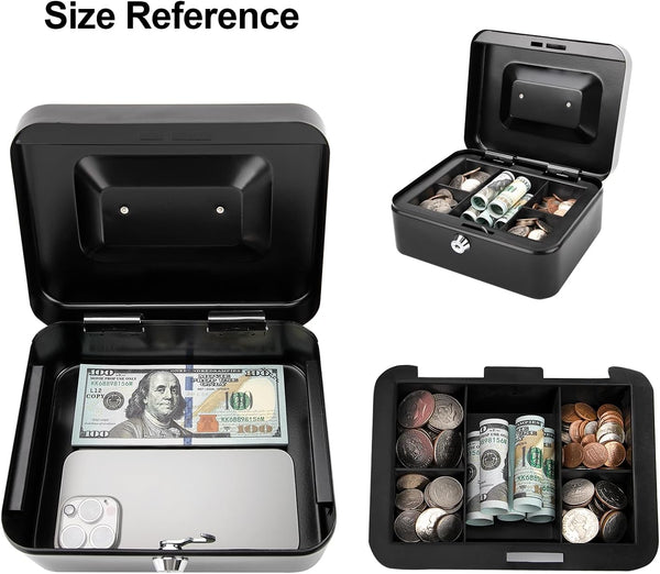 Jssmst Locking Medium Steel Cash Box with Money Tray,Lock Box,Black