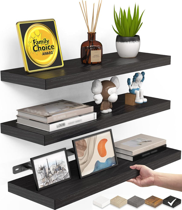 BAYKA Floating Shelves for Wall, Wall Mounted Rustic Wood Shelves for Bathroom, Bedroom, Living Room, Kitchen, Hanging Shelf for