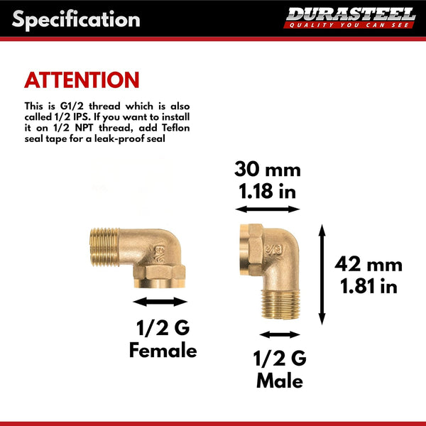 Durasteel Wall Mount Faucet 90-Degree Elbow - Commercial Kitchen Faucet Space Saving Backsplash Kit - Heavy Duty 1/2" IPS Female X 1/2" IPS Male