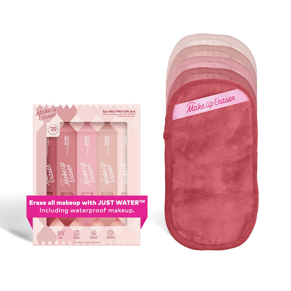 The Original Makeup Eraser Mini PRO 5Pk Gift Set, Erase All Makeup with Just Water, Including Waterproof Mascara, Eyeliner, Foundation, Lipstick,