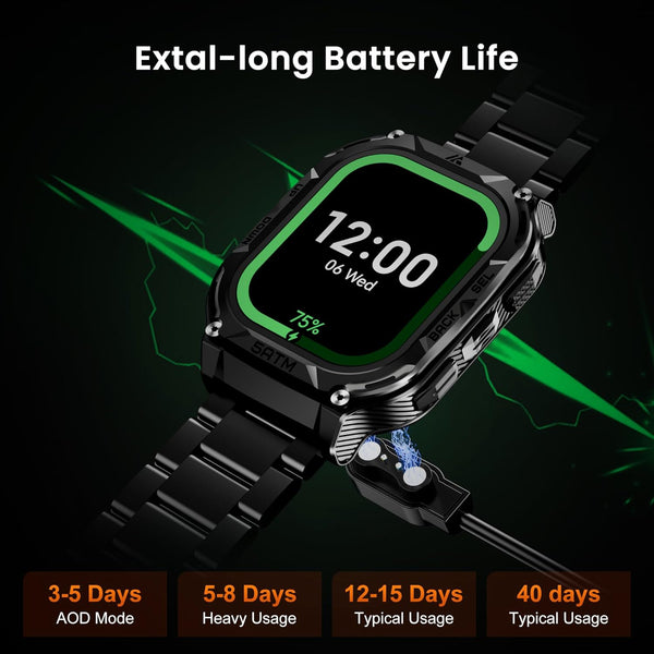 AMAZTIM GPS Smart Watch for Men, 6 Satellite Positioning, Compass, Stainless Steel Body, 50M Waterproof, 480Mah Extra-Large Battery, Answer/Make