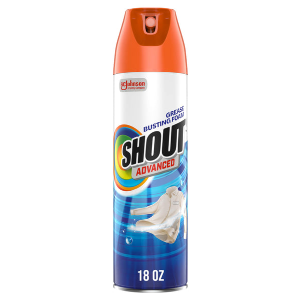 Shout Advanced Grease Busting Foam, Laundry Stain Remover, Oil and Grease Stain Remover for Clothes Laundry; Works on Motor Oil, Bike Grease,