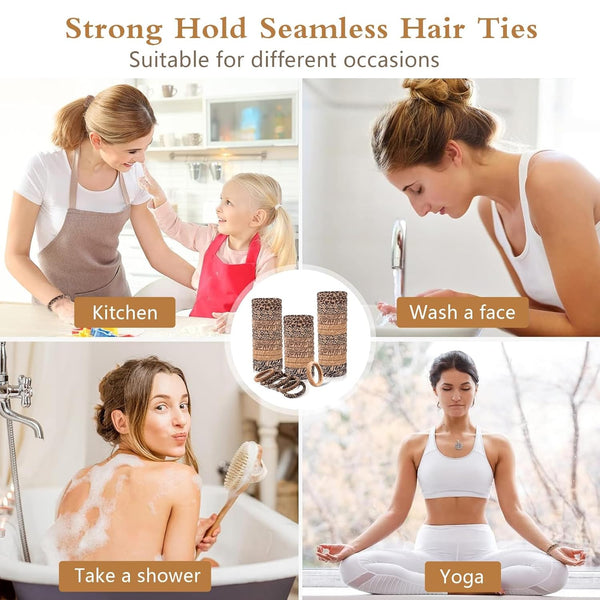 Bessrung 100PCS Seamless Elastic Hair Ties for Women Girls, No Damage Ponytail Holders for Thin Thick Hair, Leopard Animal Print Hair Bands for