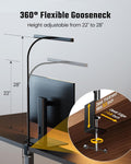 SUPERDANNY LED Desk Lamp for Office Home, Eye-Caring Desk Light with Adjustable Gooseneck, 12W Touch Control Dimmable Brightness, Architect Clamp