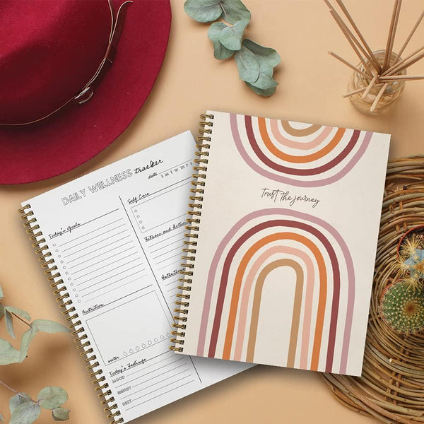 Softcover Trust the Journey 8.5" X 11" Motivational Spiral Health Journal/Notebook, 120 Daily Wellness Tracker Pages, Durable Gloss Laminated