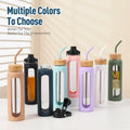 Kodrine Water Bottle with Straw, 24 Oz Glass Water Bottle with 2 Lids Bamboo Straw Lid and Spout Lid with Handle, 32 Oz Clear Water Bottle Glass