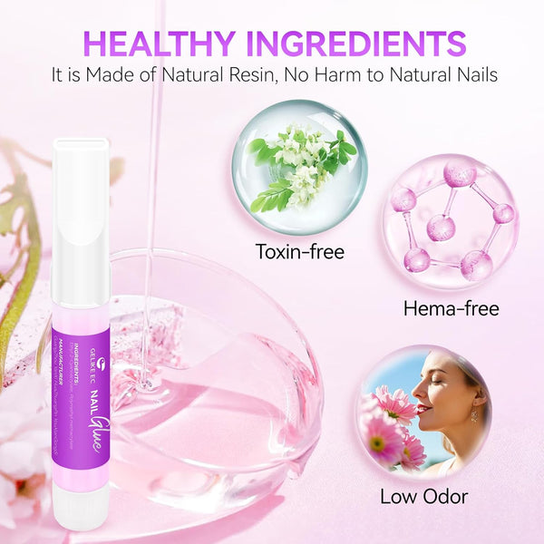 Gelike EC Peachy Jelly Nail Glue Gel - 6 in 1 Extra Strong Clear Acrylic Nails - Long Lasting Extension Adhesive UV Nude Pink Nail Glue for Clear