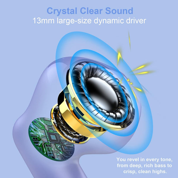 Jxrev Wireless Earbuds, Bluetooth 5.3 Headphones in Ear with Noise Cancelling Mic, Earbuds Stereo Bass, IP7 Waterproof Sports Earphones, 32H