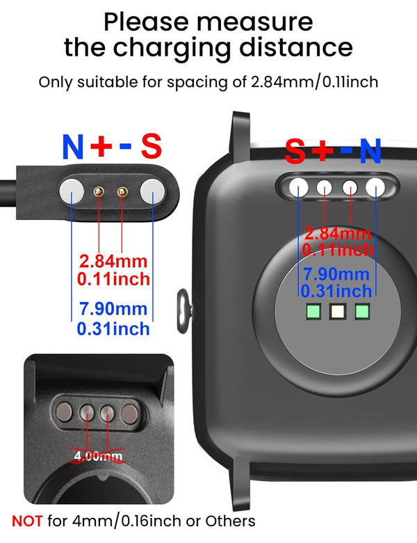 Sinoacc Smart Watch Charger for Skg Letsfit Cubitt Yamay Willful Fitpolo Tozo Wyze Umidigi Blackview 3.3Ft USB Magnetic Charging Cable Cord for