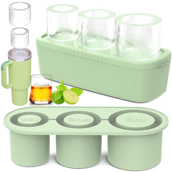 Ice Cube Tray for Tumbler Cup 30Oz-40Oz, 3 Pcs Silicone Cylinder Ice Mold with Lid and Bin for Freezer, Easy Fill and Release Ice Maker for