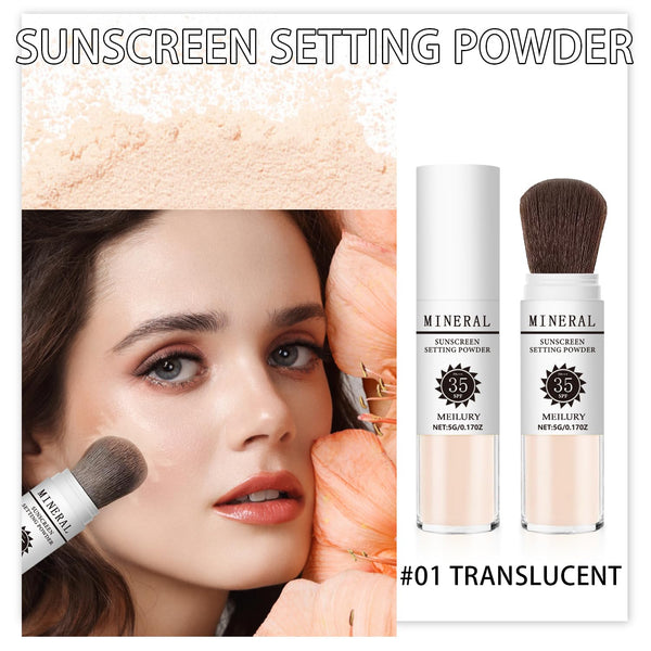 Sunscreen Setting Powder SPF 35, Mineral Brush Powder for Face & Scalp, Oil Control Natural Matte Finish Loose Powder Translucent Lasting