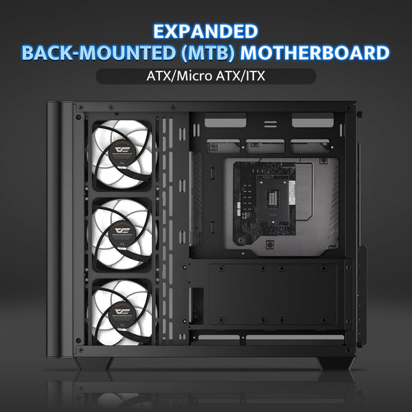 Darkflash ATX Mid-Tower Gaming PC Case, Back Plug-In BTF Motherboard, with 4 ARGB Fans Computer Case, Full View Curve Glass Dual-Chamber PC Case,