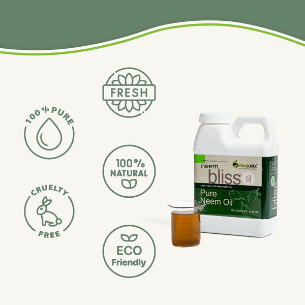 Neem Bliss (16 Fl Oz) - Pure Neem Oil Concentrate - 100% Cold Pressed Neem Oil - All-Natural Neem Oil Concentrate - Pure Neem Oil Extract -