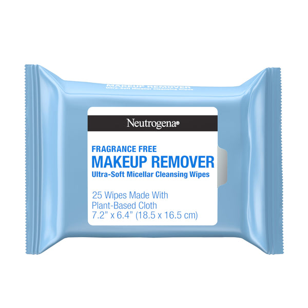 Neutrogena Fragrance-Free Makeup Remover Wipes, Daily Facial Cleanser Towelettes, Gently Removes Oil & Makeup, Alcohol-Free Makeup Wipes, 25 Ct