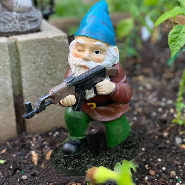 Tirifer Garden Statue Gnome with Gun, Guard Gnome for Garden Military Army Statue Tactical Soldier for Indoor Outdoor, Patio, Yard, Lawn,