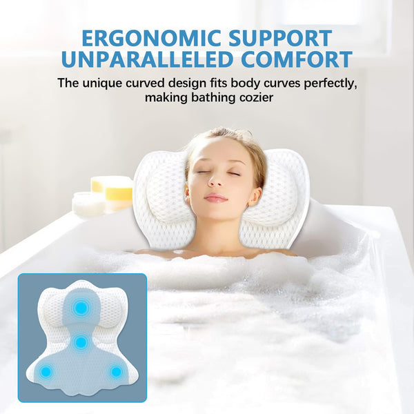 REEZEIVI Bath Pillows for Tub,Bath Pillow with 6 Non-Slip Suction Cups,Soft 4D Mesh Fabric,Bathtub Pillows for Tub Neck and Back Support,Extra