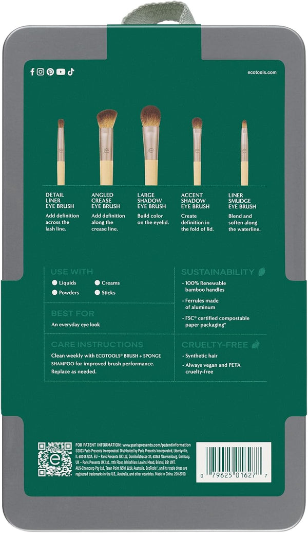 Ecotools Daily Defined Eye Brush Kit, Makeup Brushes for Liquid, Powder, & Cream Eyeshadow & Eyeliner Application, Eco-Friendly Eye Brushes,