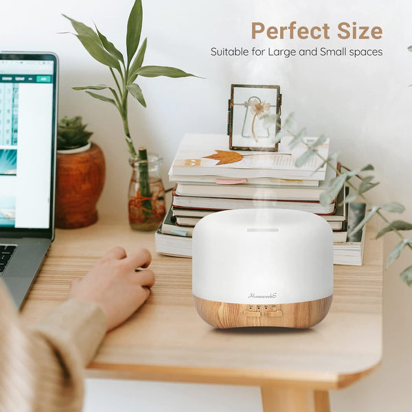 Homeweeks 300Ml Essential Oil Diffuser, Quiet Aromatherapy Mist Diffusers for Essential Oils, Wood Grain, Ultrasonic, Remote Control, Timer, 7