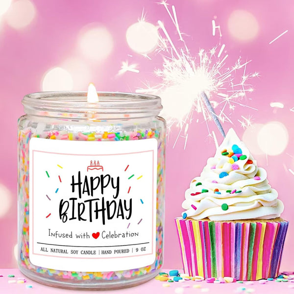 Homsolver Happy Birthday Gifts for Women Unique, Vanilla Cream Scent with Sprinkles Candy Birthday Candles for Her, Handmade Aromatherapy Candle