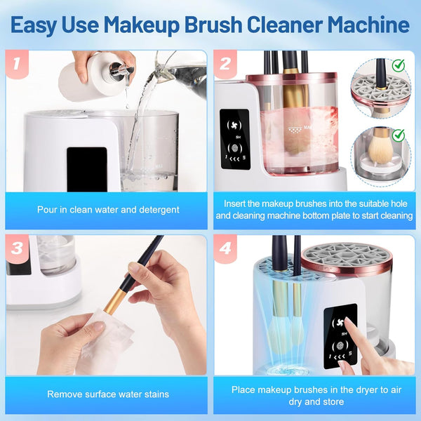 3 in 1 Electric Makeup Brush Cleaner Machine - 2/5 Hour Drying, One-Touch Touchscreen Makeup Brush Cleaner Machine, Universal Fit for All Brush