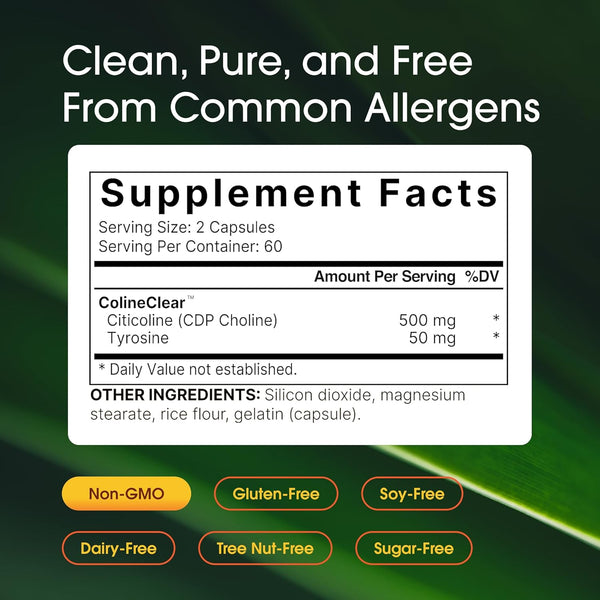 Naturebell Citicoline Supplements, CDP Choline, Citicoline 500Mg plus Tyrosine 50Mg per Serving, Optimized Dosage, 120 Capsules, 2 in 1 Formula,