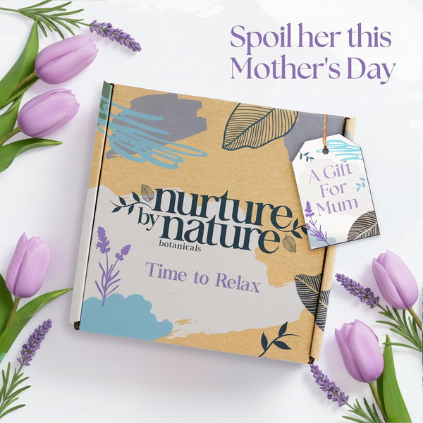 Nurture by Nature RELAX & CALM Spa Kit - Mothers Day Gifts - Spa Gift Baskets for Women, Complete Bath Sets for Women Gift - Lavender Pillow Mist,