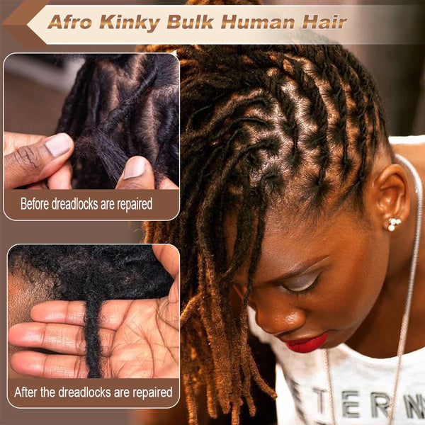 Premium Afro Kinky Bulk Human Hair 100%, Afro Kinkys Human Hair Bulk for Dreadlock Extensions, Repair Locs, Create Dreadlocks. Can Dye and Bleach,