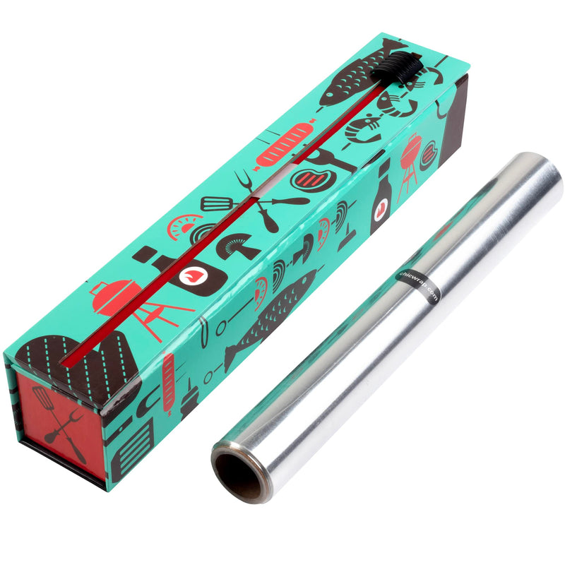 Chicwrap BBQ Tools Refillable Foil Dispenser - Includes 12"X 30' Roll of Professional Aluminum Foil - Reusable Dispenser W/Slide Cutter - Ideal
