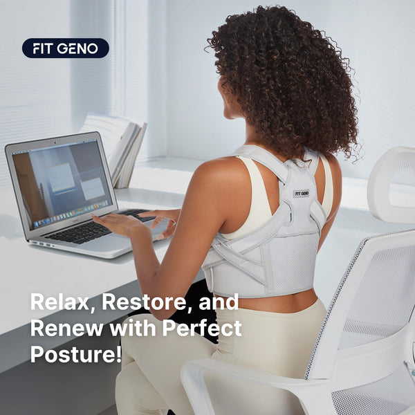 Fit Geno Posture Corrector for Women & Men: Adjustable Lightweight Upper Back Brace for Neck Shoulder & Upper Back Pain Relief - Improve Posture