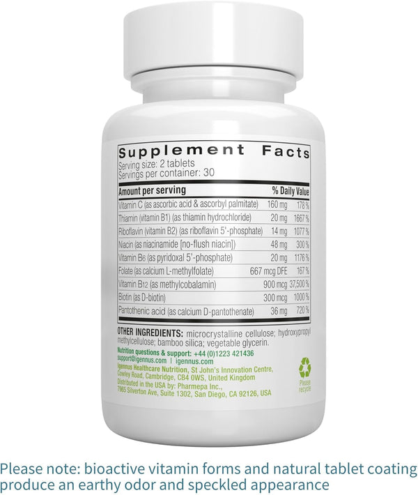 Igennus Super B-Complex Methylated B Vitamins, Sustained Release, Clean Label, MTHFR Supplement with Methylfolate & B12 Methylcobalamin, Vegan,