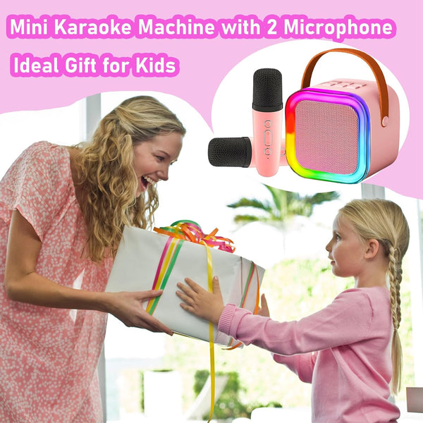 Mini Karaoke Machine with 2 Wireless Microphones for Kids, Portable Bluetooth Speaker for 4, 5, 6, 7, 8, 9, 10, 12 Years Old Birthday Gift