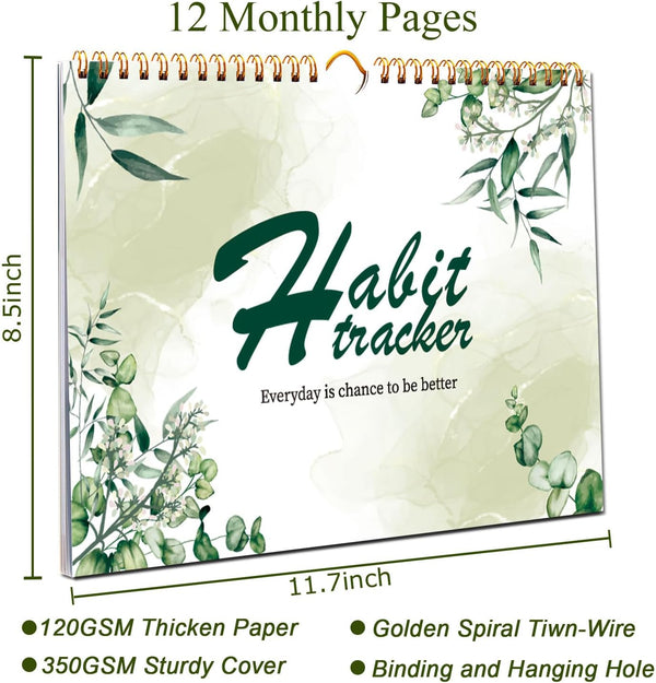 Habit Tracker Calendar-12 Months Undated Daily Weekly Goal and Habit Tracker Journal Planner with Spiral Binding, Boost Productivity Tool and