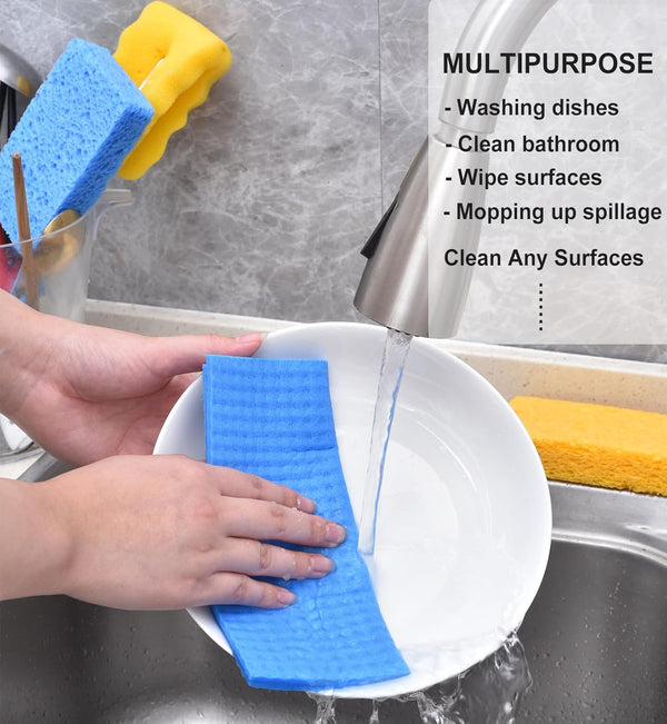 MEUUT 12 Packs Swedish Dishcloths and Kitchen Sponges for Cleaning, Reusable Absorbent Compressed Cellulose Cleaning Sponge Dish Clothes for