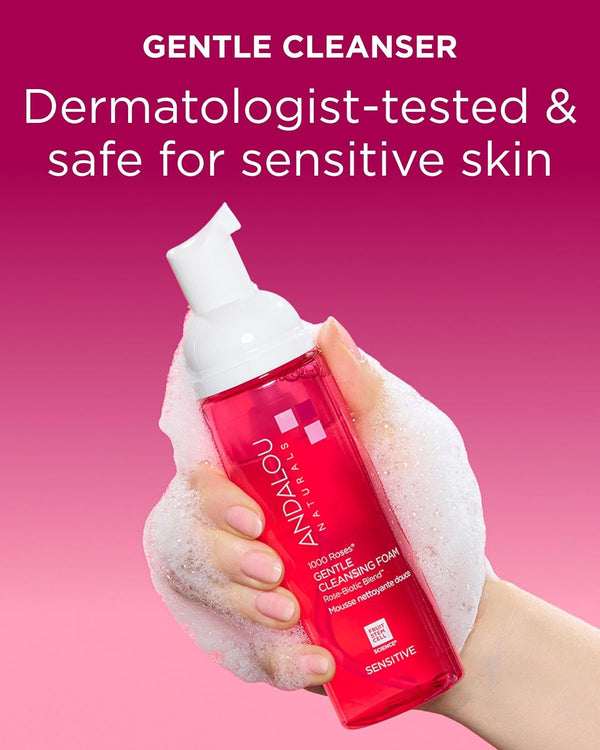 Andalou Naturals 1000 Roses Gentle Cleansing Foam | Foaming Face Wash with Rose Stem Cells & Organic Aloe Leaf Juice | Hydrating Daily Cleanser