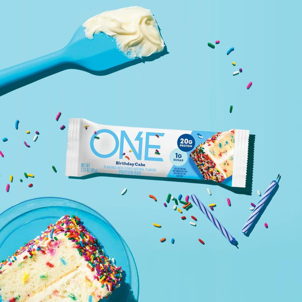 ONE Protein Bars, Birthday Cake, Gluten Free with 20G Protein and 1G Sugar, Pantry Staples, 2.12 Oz (12 Count)