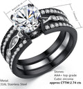 MABELLA Couple Rings Black MenâS Titanium Matching Band Women CZ Stainless Steel Engagement Wedding Sets