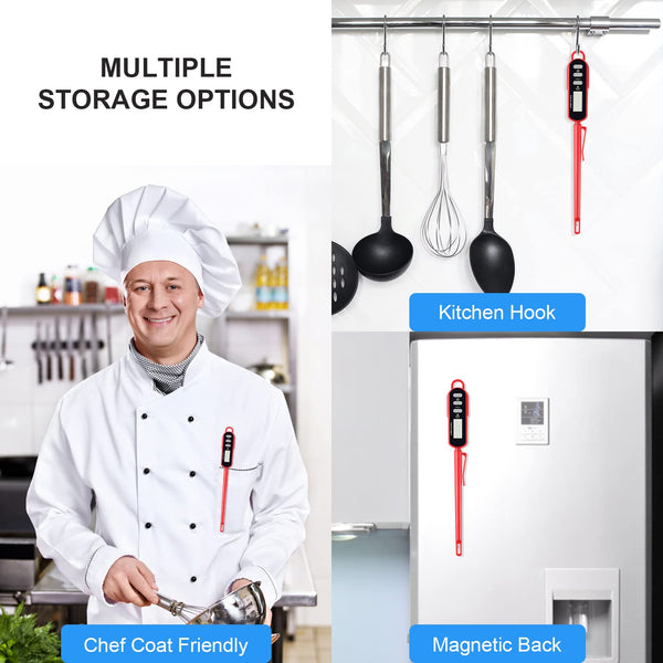 Lonicera Digital Cooking Thermometer for Bread Baking, Food and Water Temperature Measurement. Waterproof and Long Stem with Meat Temp Guide,