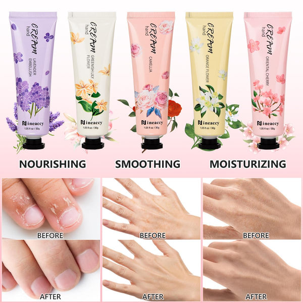 Hand Cream Vegan Friendly,5 X 30Ml, Pack of 5,For Dry Cracked Hands,Daily Moisturising Hand Lotion Gift Set,Mothers Day Gifts for Women