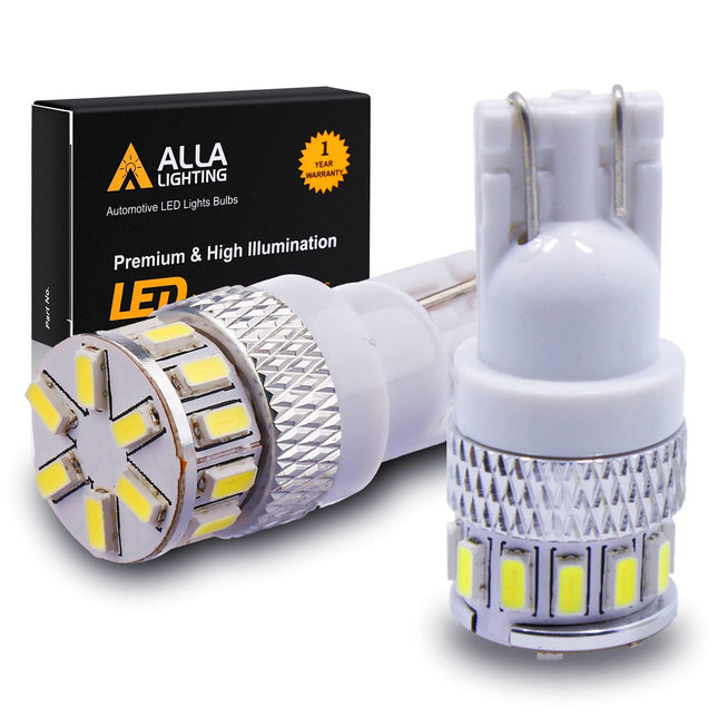 Alla Lighting T10 Wedge 194 168 2825 W5W LED Bulbs, 6000K White License, Reverse, Trunk, Marker, Parking, Door, Map, Dom