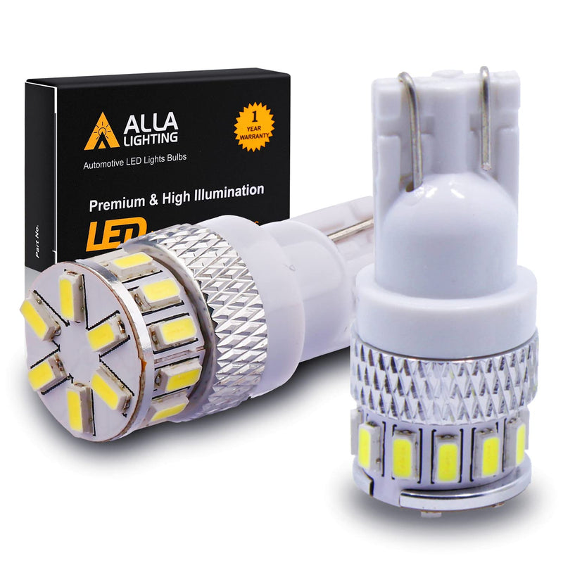 Alla Lighting T10 Wedge 194 168 2825 W5W LED Bulbs, 6000K White License, Reverse, Trunk, Marker, Parking, Door, Map, Dome Lights Lamps, 360Â° Light