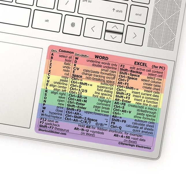 Synerlogic Word/Excel Windows Shortcut Sticker | Reference Guide Keyboard Shortcuts | Work from Home Essentials | Excel 