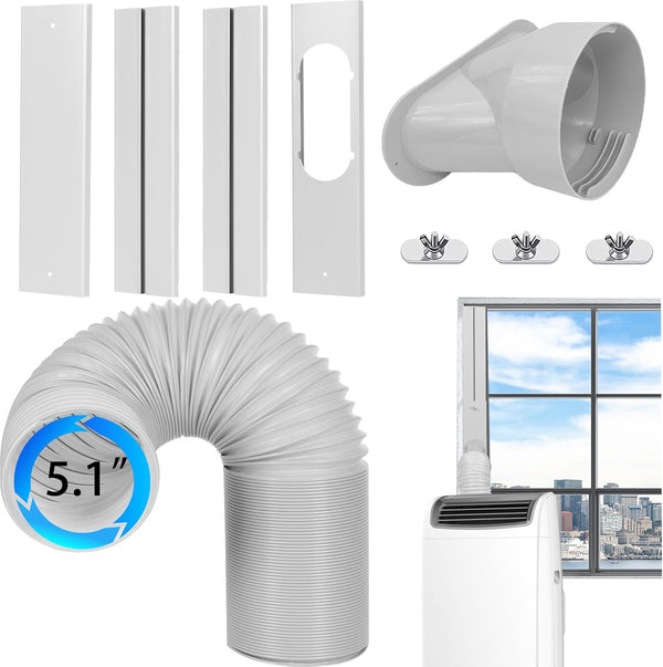 Portable Air Conditioner Window Vent Kit with Exhaust Hose 5.1 Inch Diameter, Adjustable 59 Inch Length Exhaust Hose for AC Seal Plate with