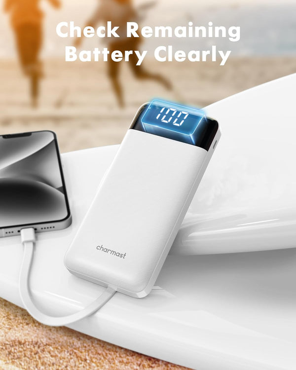 Portable Charger with Built in Cables, Portable Charger with Cords Wires Slim 10000Mah Travel Battery Pack 6 Outputs 3 Inputs 3A Fast Charging