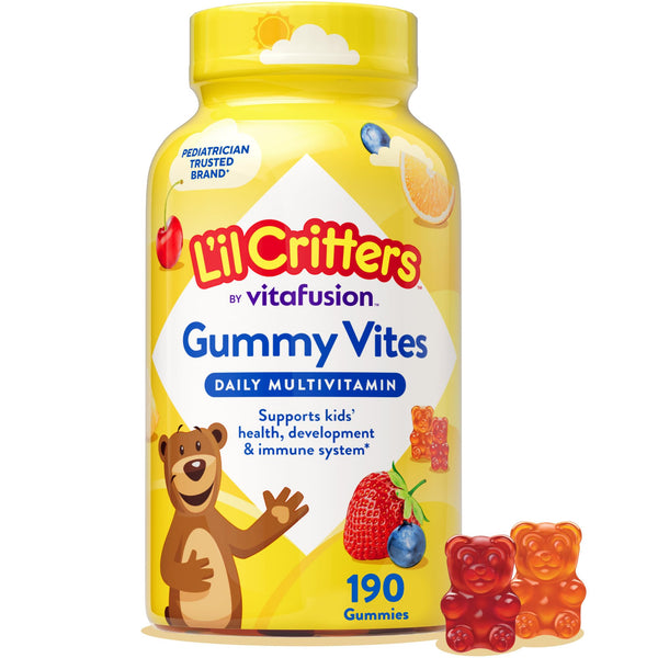L'Il Critters Gummy Vites Daily Kids Multivitamins Assorted Fruit Flavors for Ages 2+ Toddlers & Kids, Gummy Vitamin with Vitamin C and D, 95-190