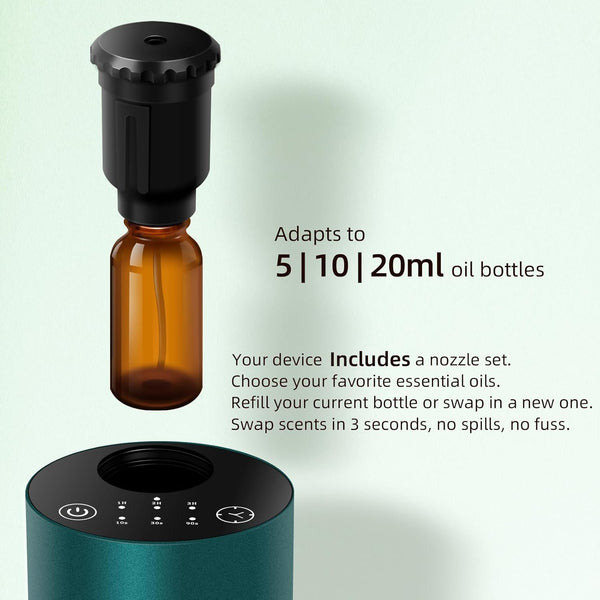 Waterless Diffuser for Essential Oil, Battery Operated Portable Nebulizer, Automatic Scent Aromatherapy Machine, 3 Timer Modes & 3 Mist Levels for