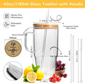 ANOTION Glass Cups with Lids and Straws - 40 Oz Tumbler with Handle and Straw Glass Water Bottles Drinking Glasses with Straws Iced Coffee Cups