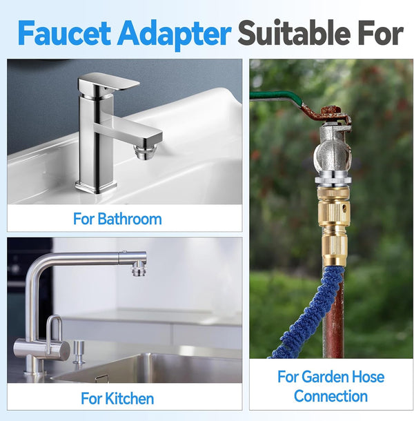 Brass Faucet Adapter, Kitchen Sink Faucet Adapter to Garden Hose, Multi-Thread Garden Hose Adapter for Female to Male, Chrome Finished