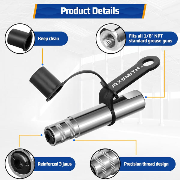 FIXSMITH Grease Gun Coupler, Heavy Duty Strong Quick Release Grease Gun Tips Locking, 10000 PSI High Pressure Locking Grease Gun Tips, Compatible